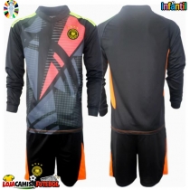 Camisa de Futebol Alemanha Goleiro Equipamento Principal Infantil Europeu 2024 Manga Comprida (+ Calças curtas)